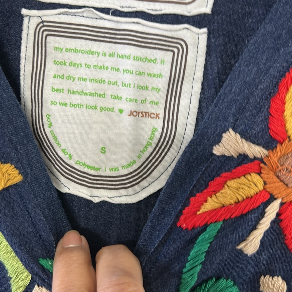 Johnny Was Navy Blue Embroidered Long Sleeve Tee - Picture 3 of 6